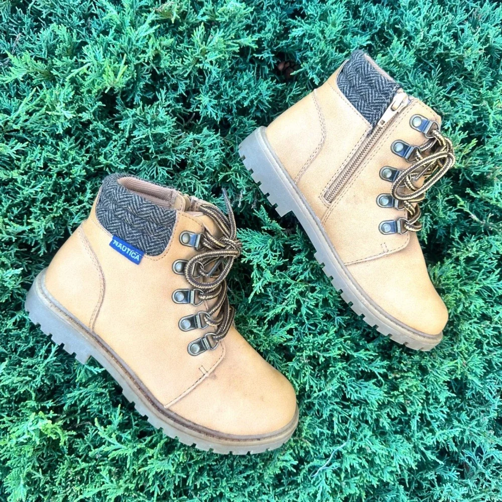 Nautica Tigris Little Boy Faux Leather Boots Size 2 Chestnt Cognac